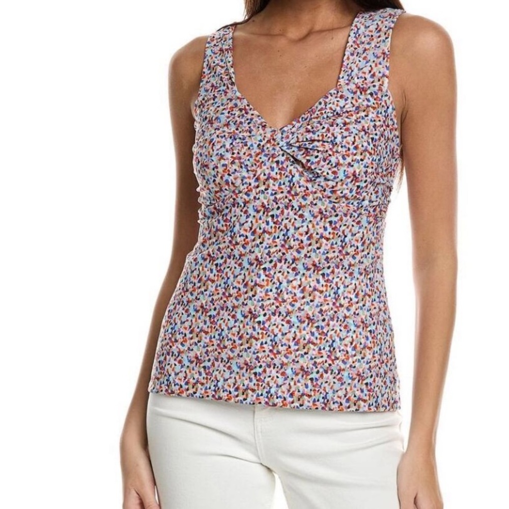 New Cabi Bustier Tank Top Colorful Confetti Print Size Medium Twist Front NWT